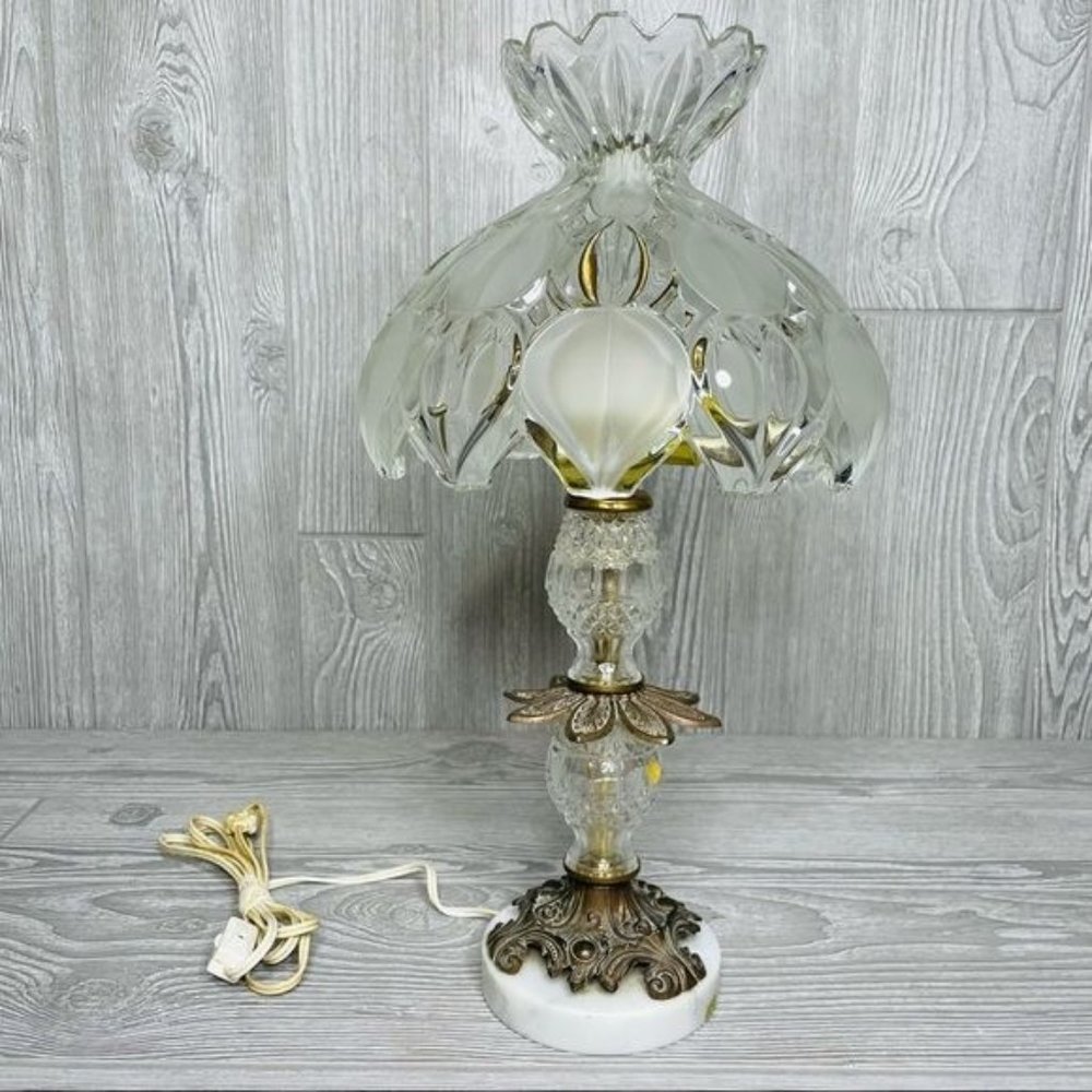 Vintage catco Italian cut glass regency style lamp w/ marble base made in Italy